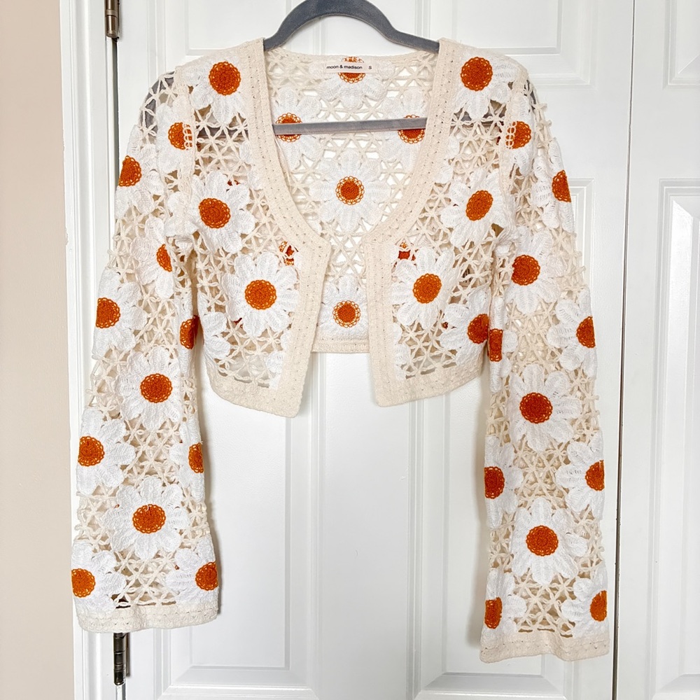 Cream Crochet Top with Crochet Daisies